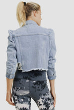 Load image into Gallery viewer, Puffed Sleeve Cropped Distressed Denim Jacket
