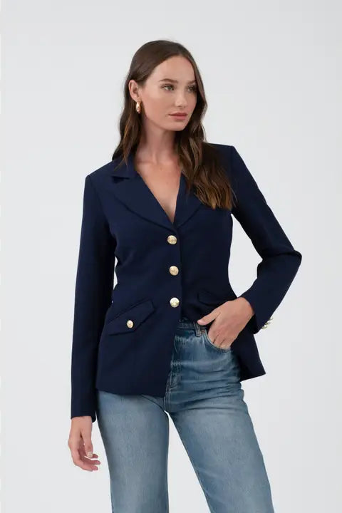 Gold Hardware Button Cuff Blazer