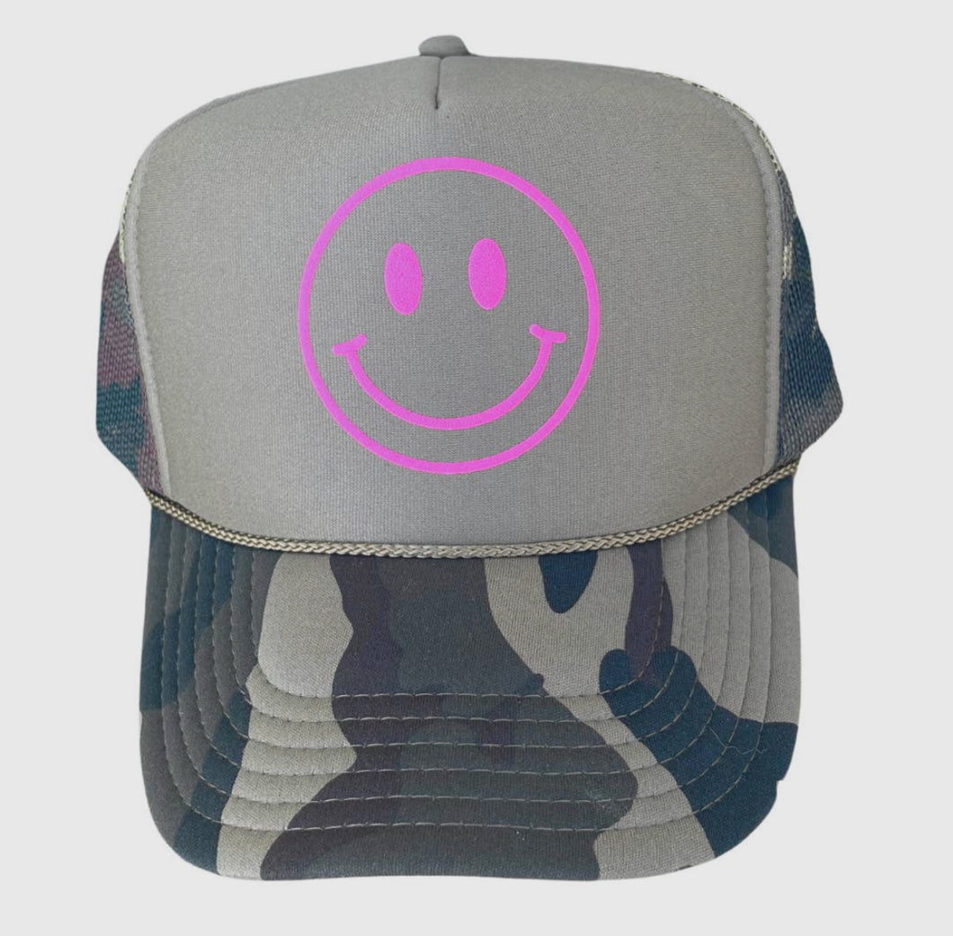 Pink Smiley Camo Trucker Hat