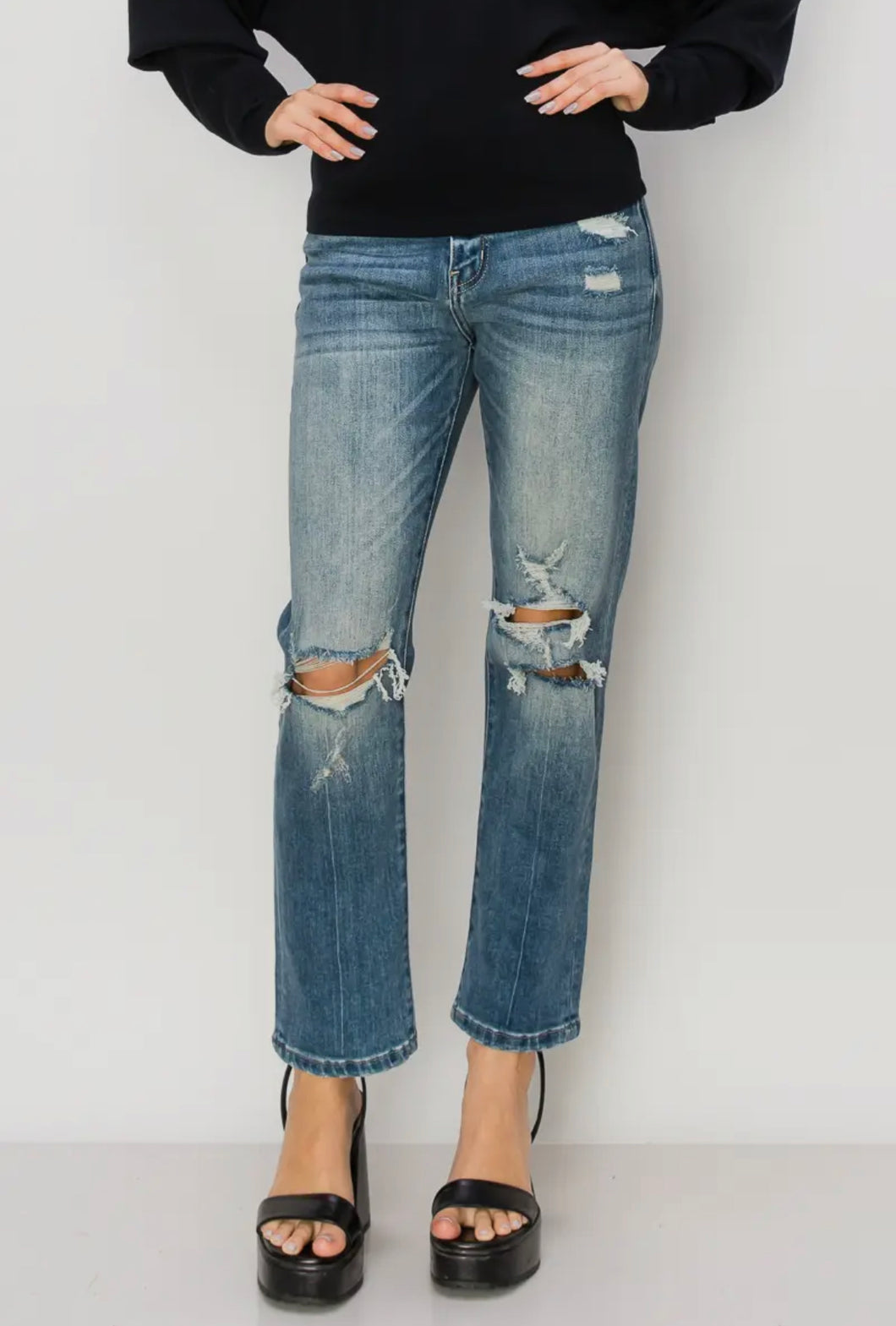 Mid Rise Ankle Length Distressed Skinny Jean
