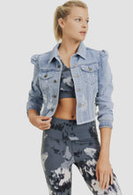 Load image into Gallery viewer, Puffed Sleeve Cropped Distressed Denim Jacket
