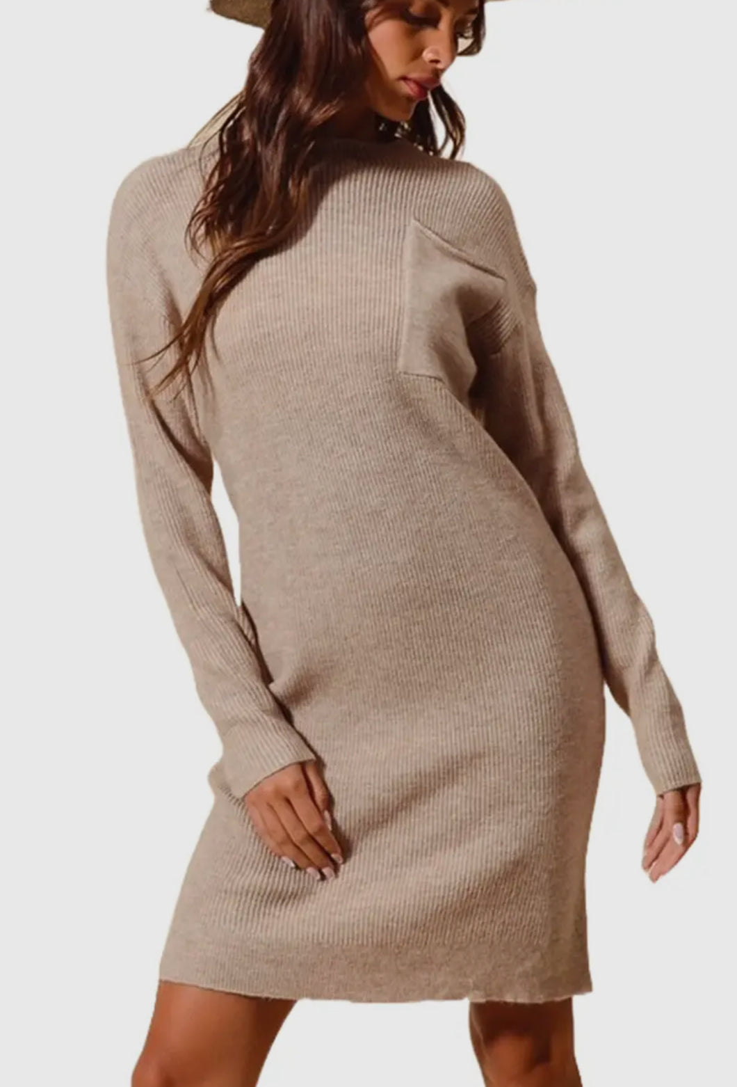 Big Front Pocket Ribbed Sweater Dress