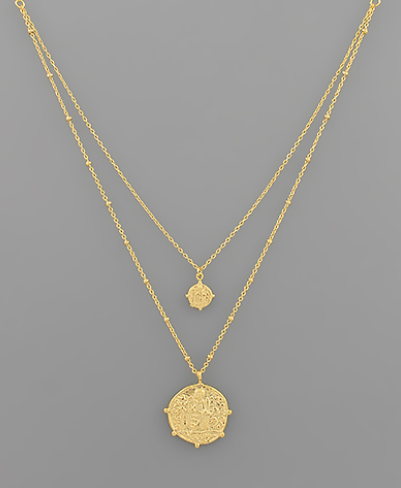 Embossed Pendant Dual Necklace