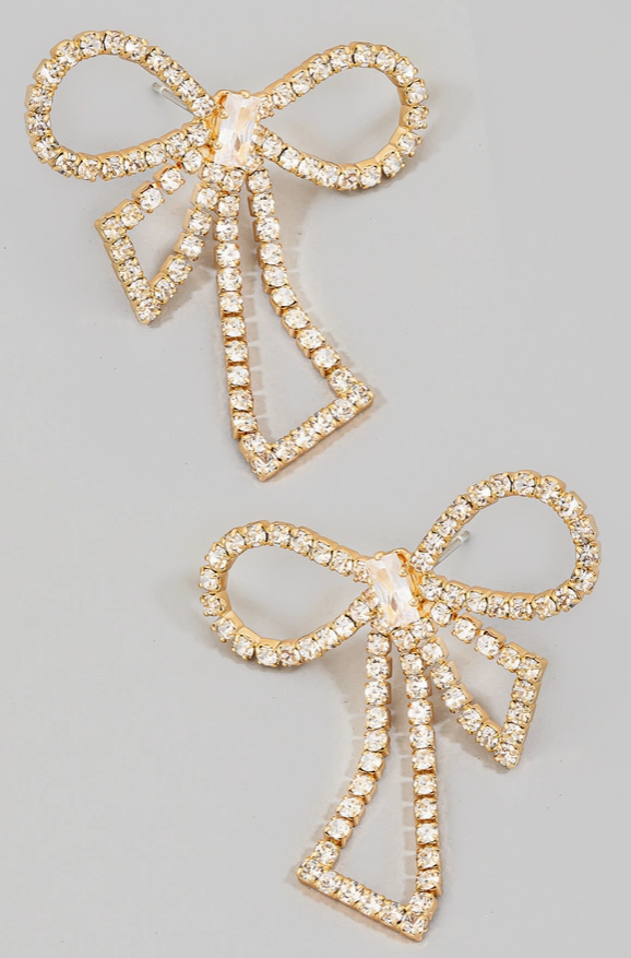 Pave Ribbon Rhinestone Stud Earring