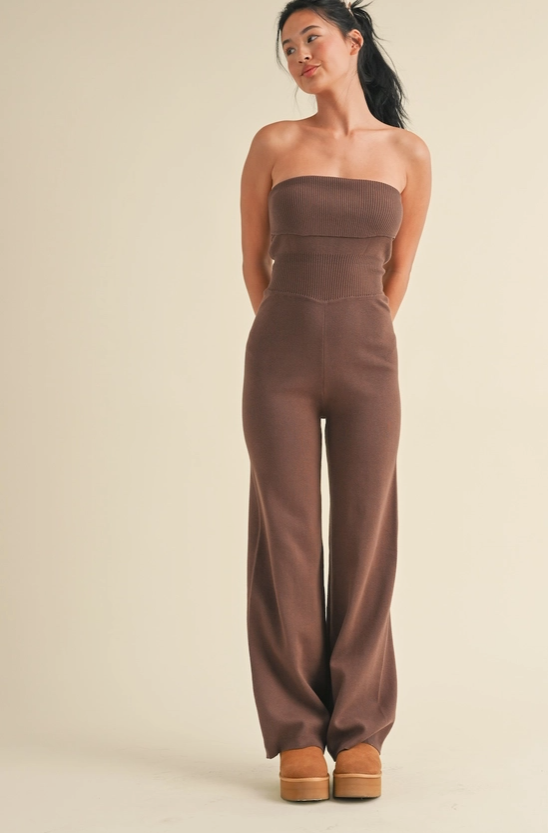 Foldover Bandeau Knit Sweater Jumpsuit