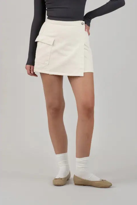 Denim Wrap Cargo Mini Skirt