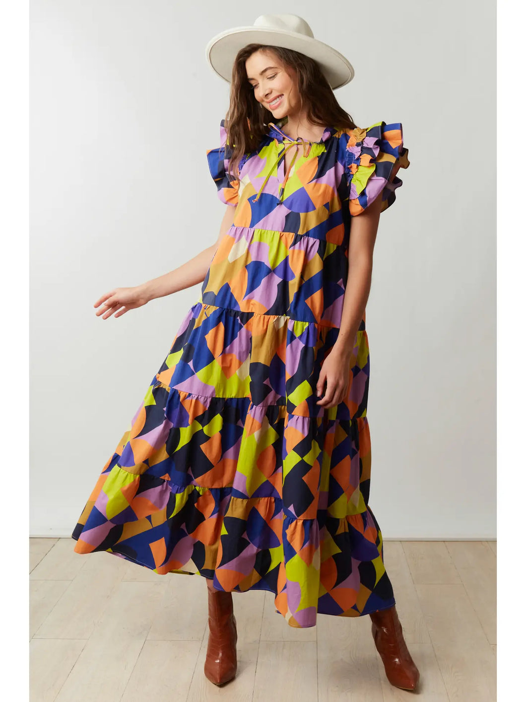 Abstract Print Poplin Maxi Dress