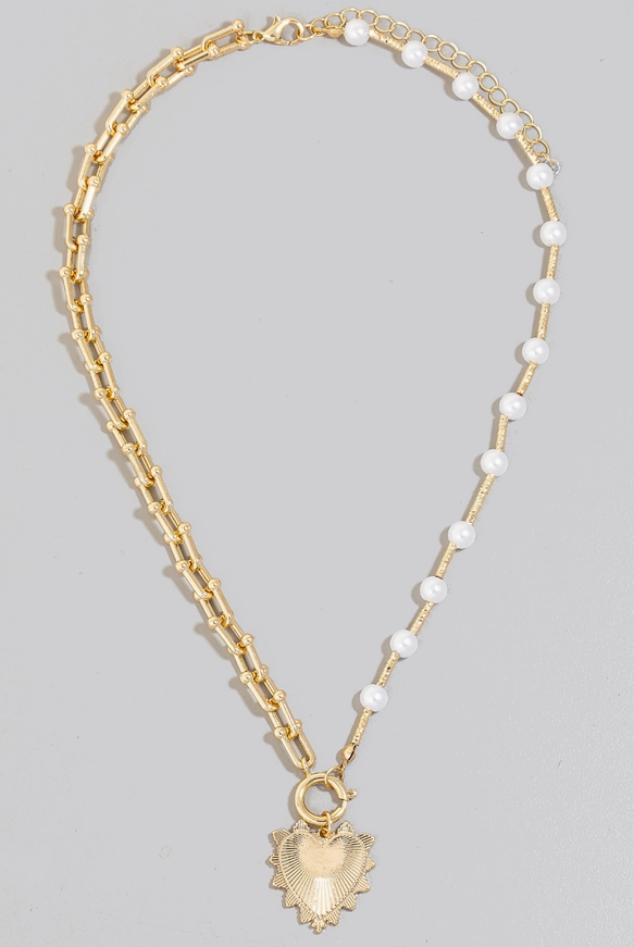 Heart Pendant Pearl Beads