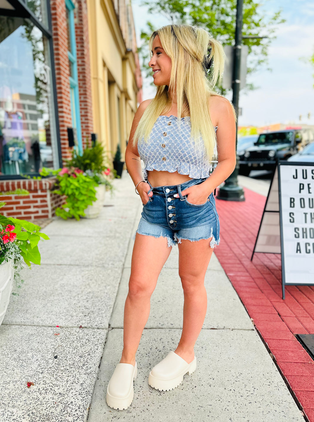Eyelet Smocked Crop