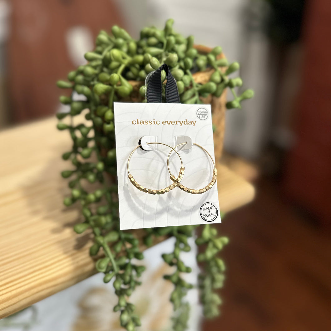 E0213 Dainty Brass Beaded Hoop