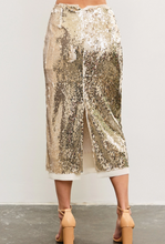 Load image into Gallery viewer, Layered Mesh Back Slit Sequin Midi Skirt
