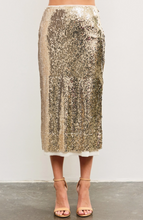 Load image into Gallery viewer, Layered Mesh Back Slit Sequin Midi Skirt
