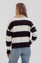 Load image into Gallery viewer, Stripe Contrast Collar Long Sleeve Knit Sweater
