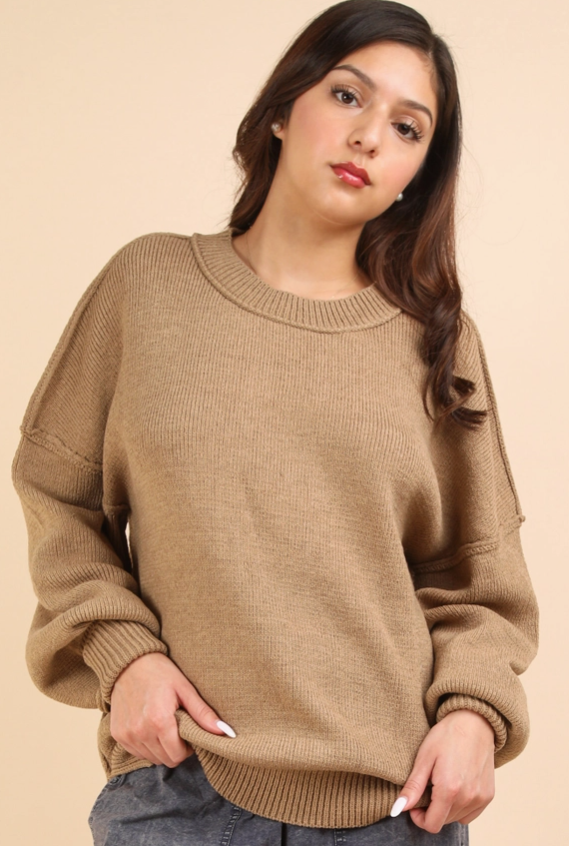 Oversized Basic Solid Sweater Knit Top